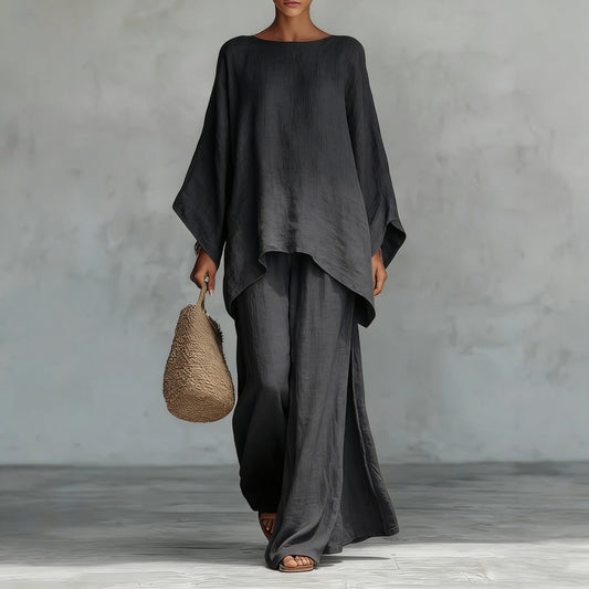 Womens Minimalist Relaxed-fit Top And Wide-leg Pants Set