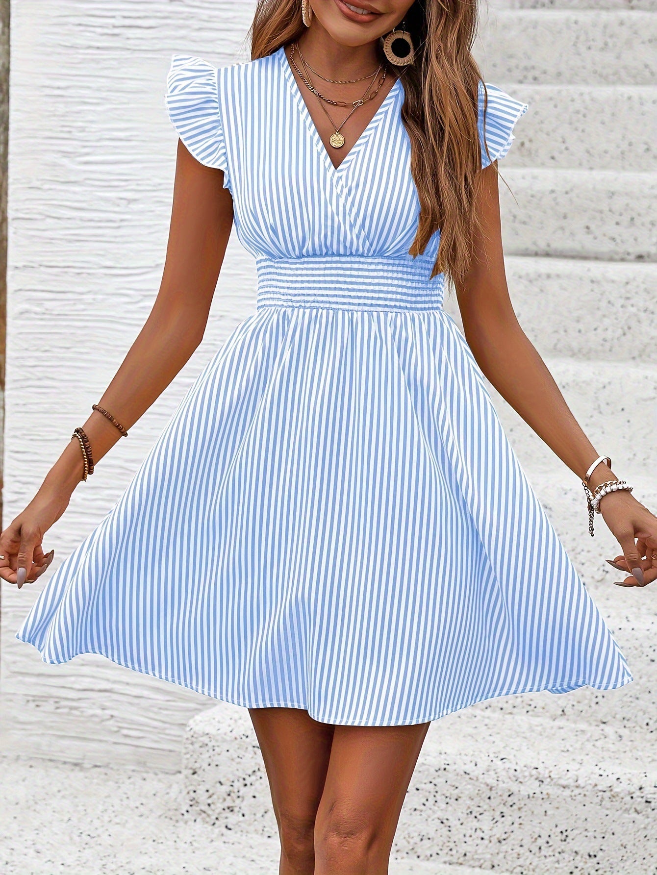 Chic Striped Sophie Laurie V-Neck Waist Dress