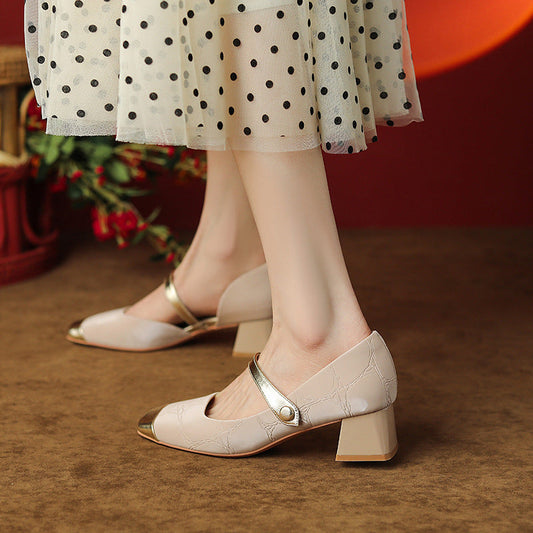 Retro Buckle Sophie Laurie Mid Heel High Heels