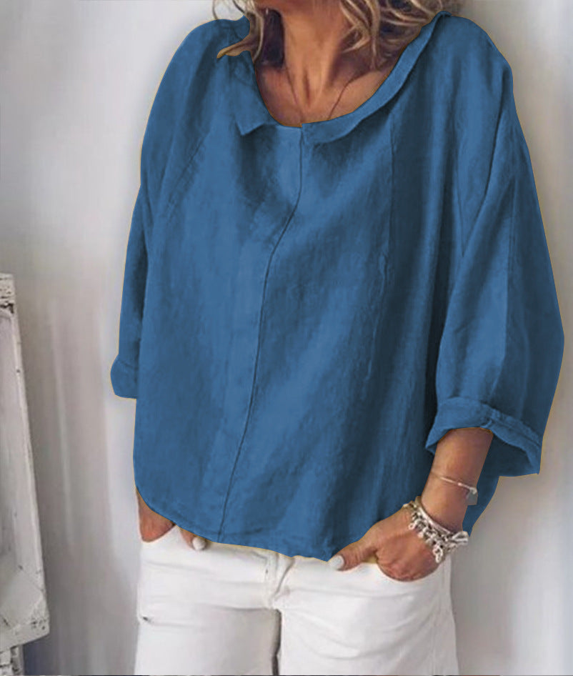 Chic Linen Lapel Blouse by Sophie Laurie