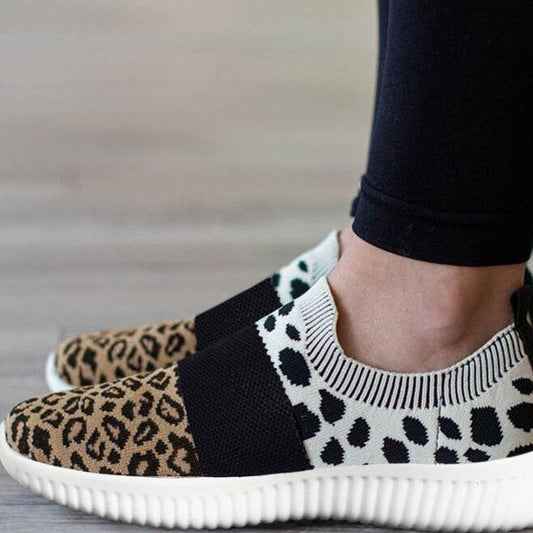 Leopard Knit Slip-On Sneakers by Sophie Laurie