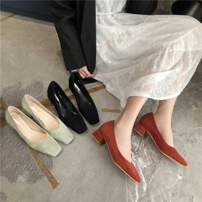 Chic Suede Square Toe Heels by Sophie Laurie