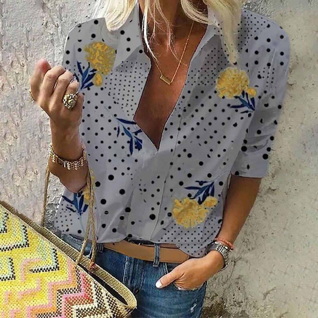 Chic Floral Dot Sophie Laurie V-Neck Fashion Top