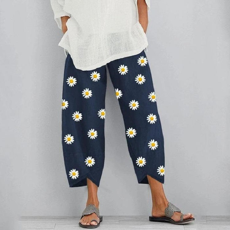 Floral Cropped Elastic Waist Pants by Sophie Laurie