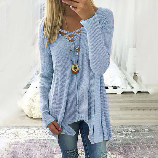 Elegant V-Neck Irregular Blouse by Sophie Laurie