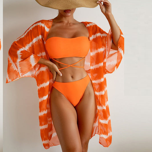 Vibrant Chiffon Three Piece Swimsuit by Sophie Laurie