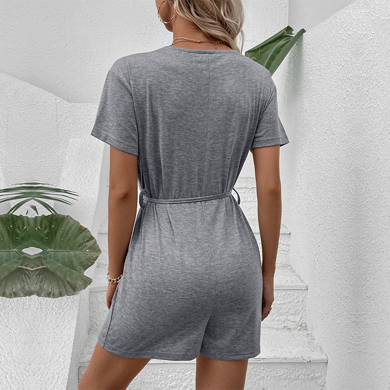 Chic Grey Sophie Laurie Lace-Up Casual Jumpsuit