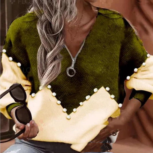Chic Pearl Trim Sophie Laurie Knitted Sweater Blouse