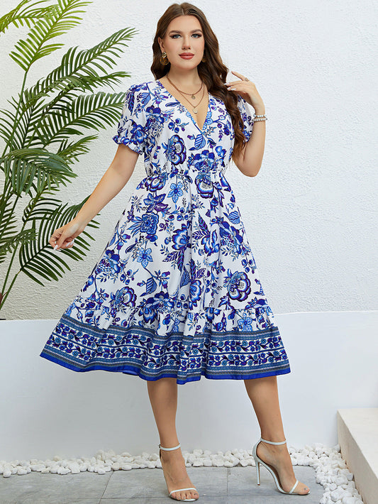 Floral V-Neck Midi Dress by Sophie Laurie