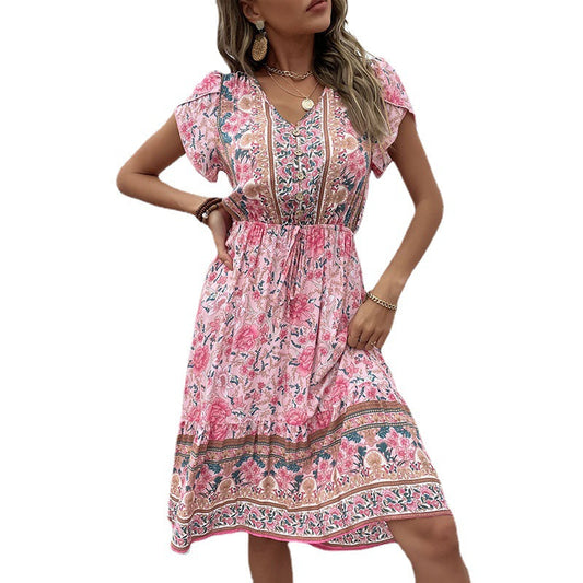 Bohemian Floral V-Neck Dress by Sophie Laurie