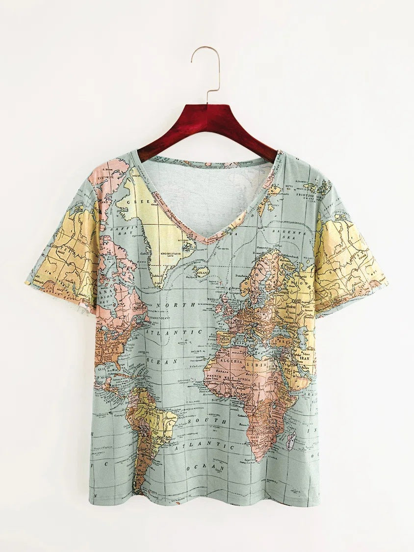 Map Print Sophie Laurie V-Neck Everyday Top