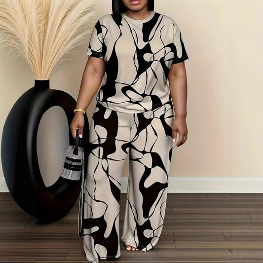 Plus Size Abstract Print Comfy Two-Piece Lounge Set by Sophie