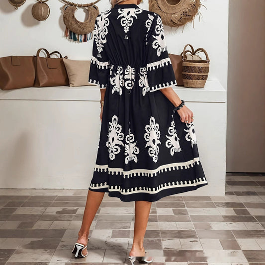 Boho Print V-Neck Dress Sophie Laurie