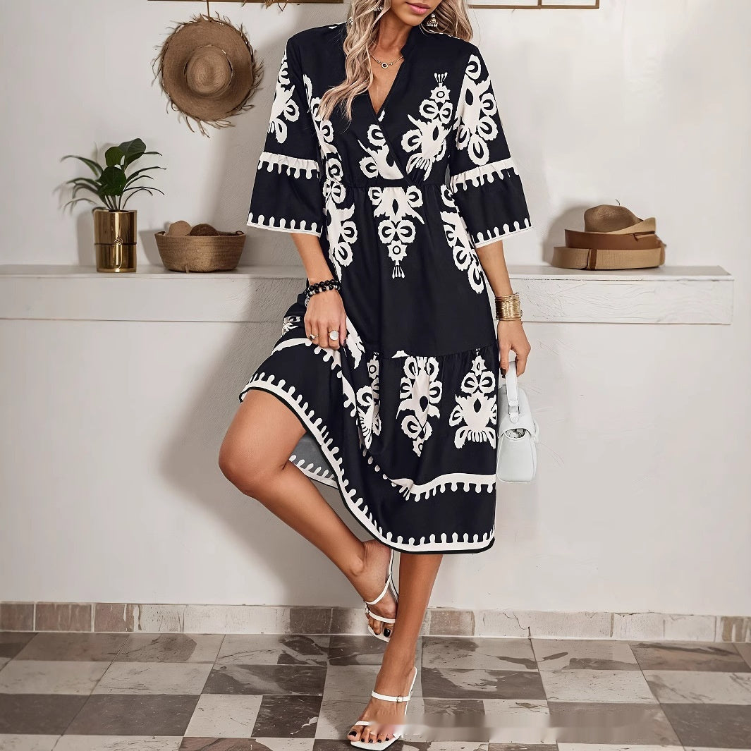 Boho Print V-Neck Dress Sophie Laurie
