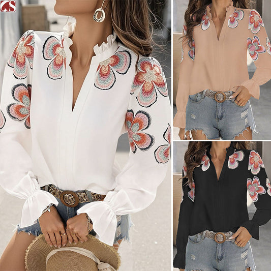 Chic V-Neck Ruffle Blouse by Sophie Laurie