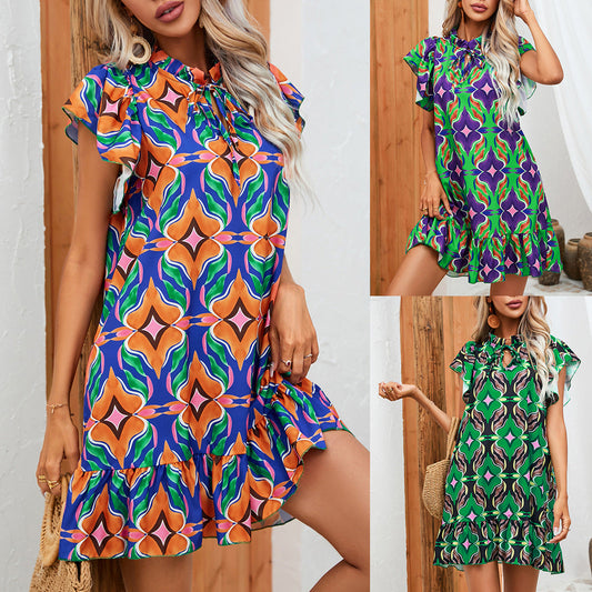 Vibrant Print Ruffle Dress by Sophie Laurie