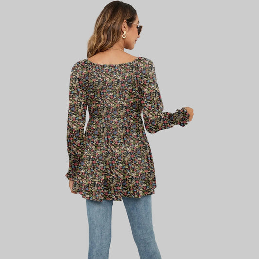 Floral Puff Sleeve V-Neck Top by Sophie Laurie