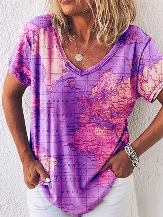 Map Print Sophie Laurie V-Neck Everyday Top