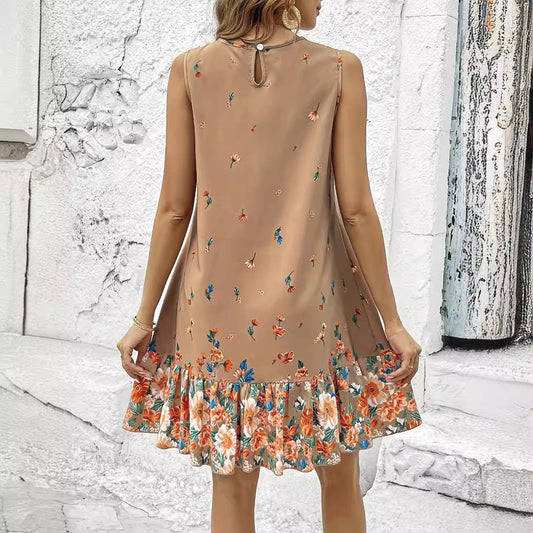 Floral Sleeveless Khaki Dress by Sophie Laurie