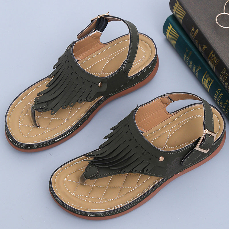 Boho Fringe Sophie Laurie Wedge Thong Sandals