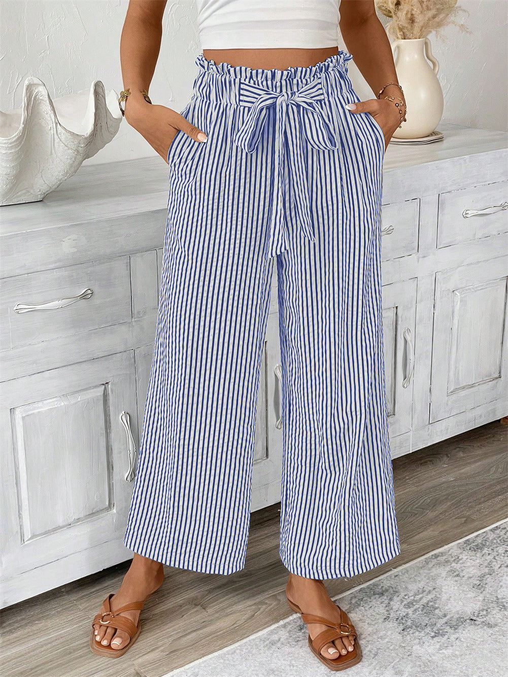 Striped Straight-Leg Pants by Sophie Laurie