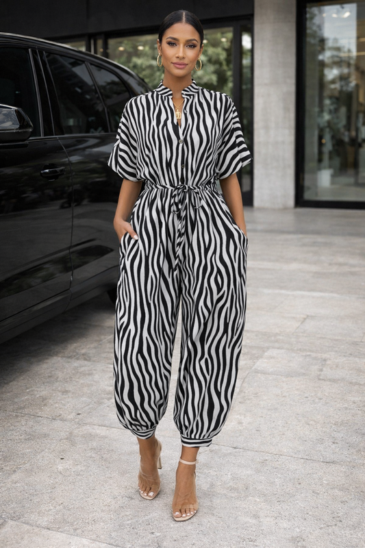 Chic Print Sophie Laurie Short Sleeve Jumpsuit