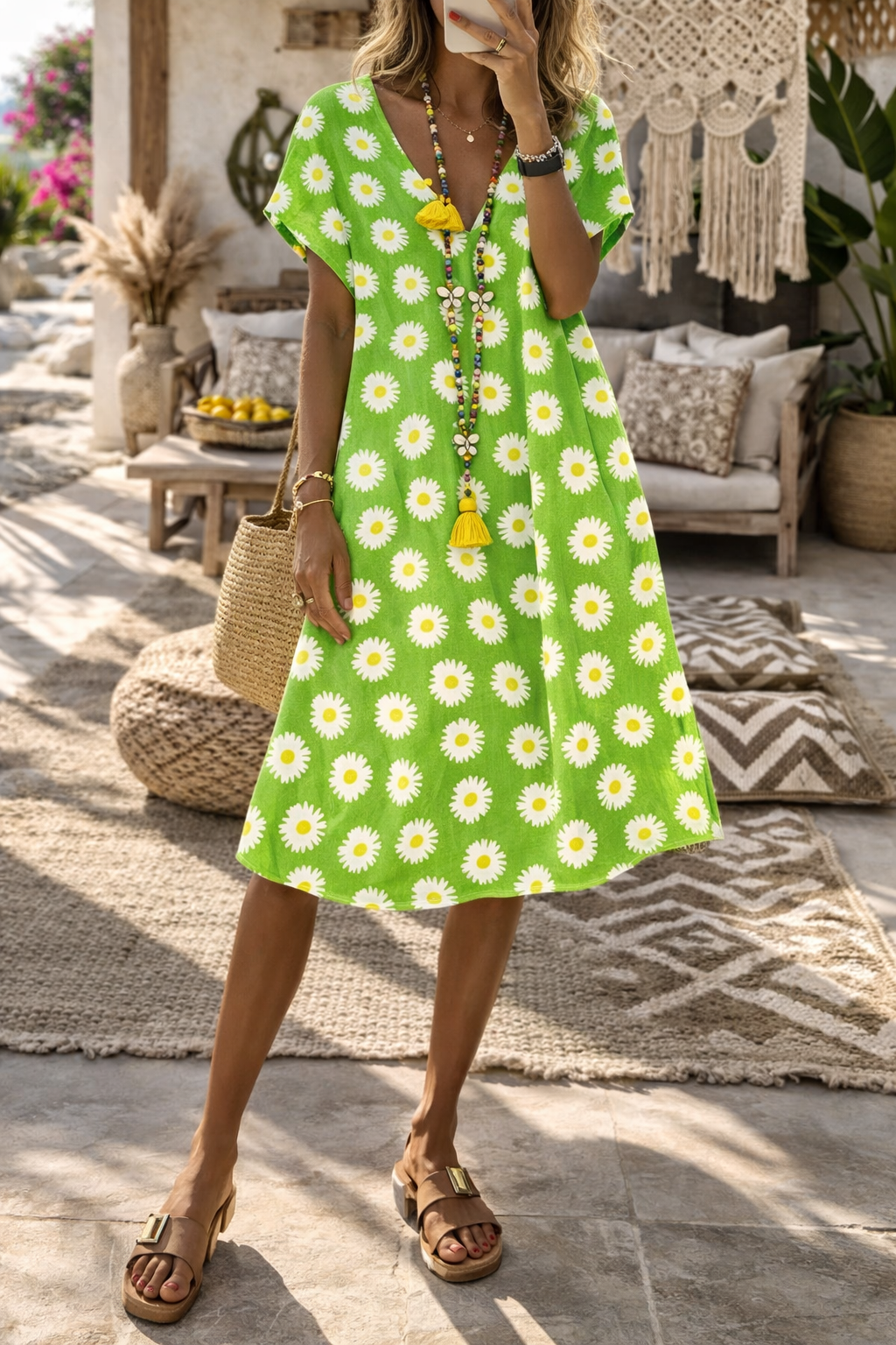 Vibrant Floral Sophie Laurie Summer V-Neck Dress