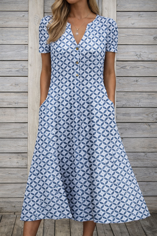 Printed V-Neck Maxi Dress by Sophie Laurie