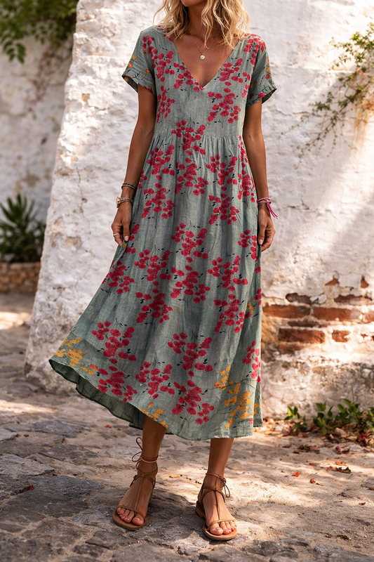 Floral Cotton V-Neck Maxi Dress by Sophie Laurie