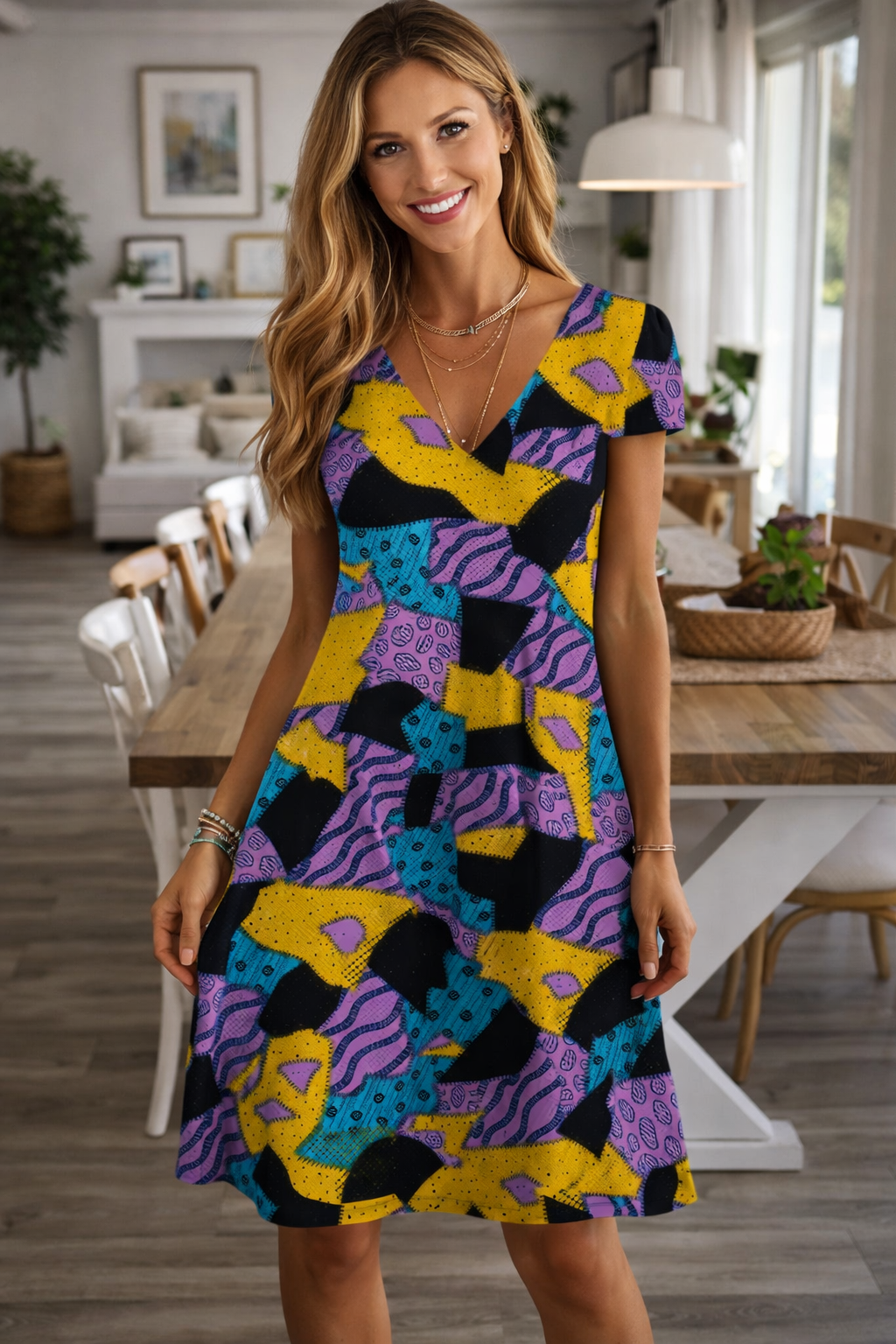 Vibrant V-Neck Summer Dress by Sophie Laurie
