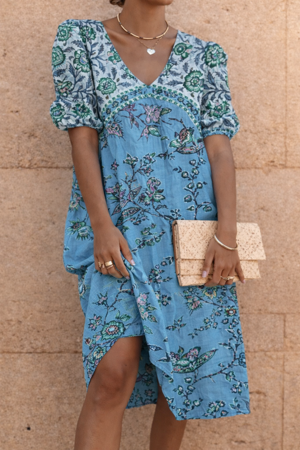 Floral V-Neck Mid-Length Dress by Sophie Laurie