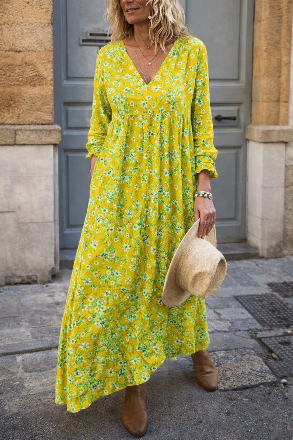 Floral V-Neck Long Dress by Sophie Laurie