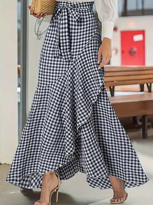 Plaid Ruffle Maxi Skirt by Sophie Laurie