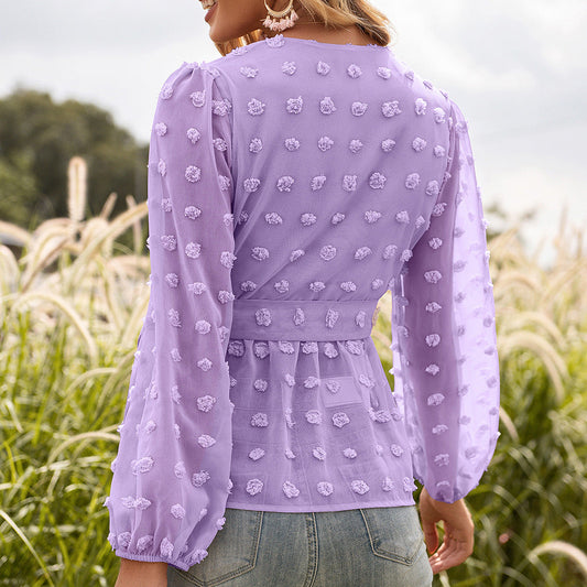 Elegant Jacquard V-Neck Blouse by Sophie Laurie