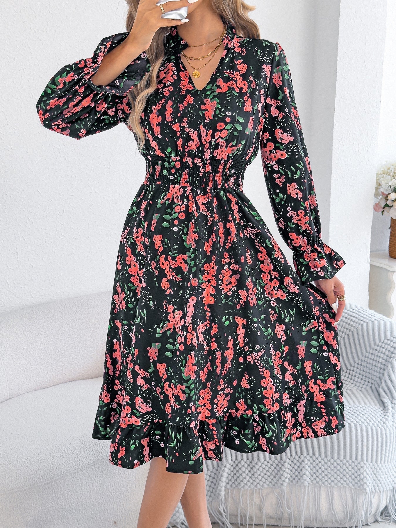 Floral Bell Sleeve Sophie Laurie Midi Dress
