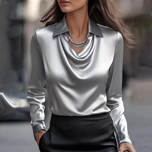Elegant Satin Swing Collar Top by Sophie Laurie