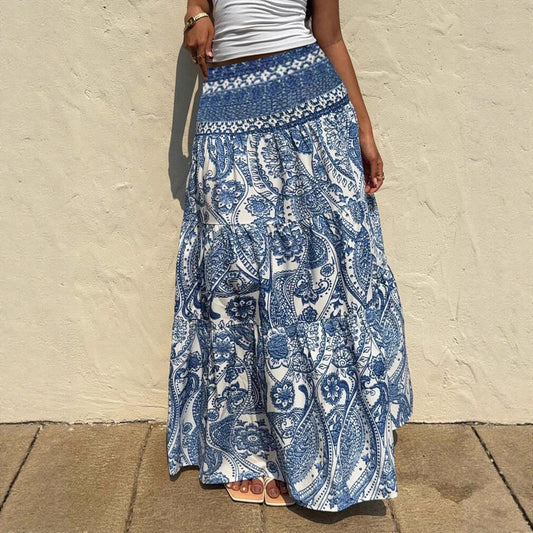 Bohemian Blue Print Sophie Laurie Maxi Skirt