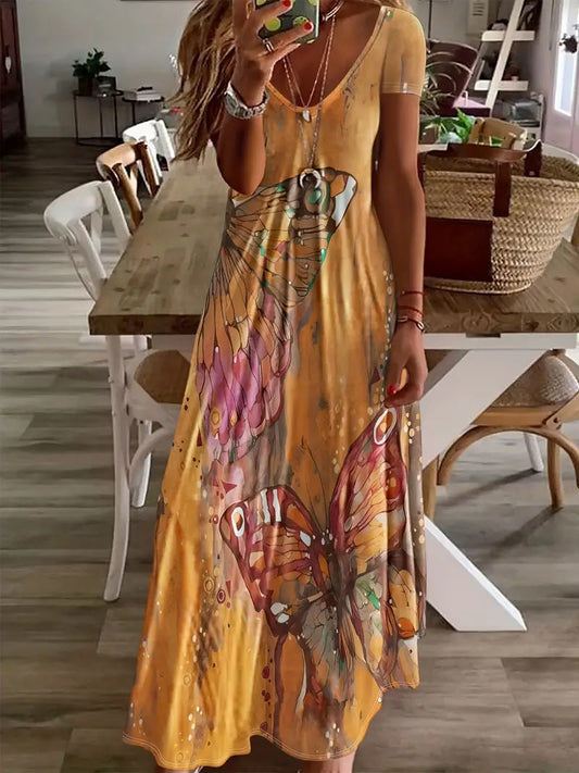 Bohemian Butterfly Print Sophie Laurie Maxi Dress