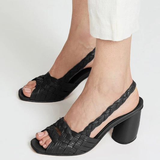 Chic Woven Heeled Sandals by Sophie Laurie