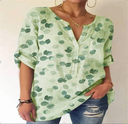 Printed V-Neck Cotton Blouse by Sophie Laurie