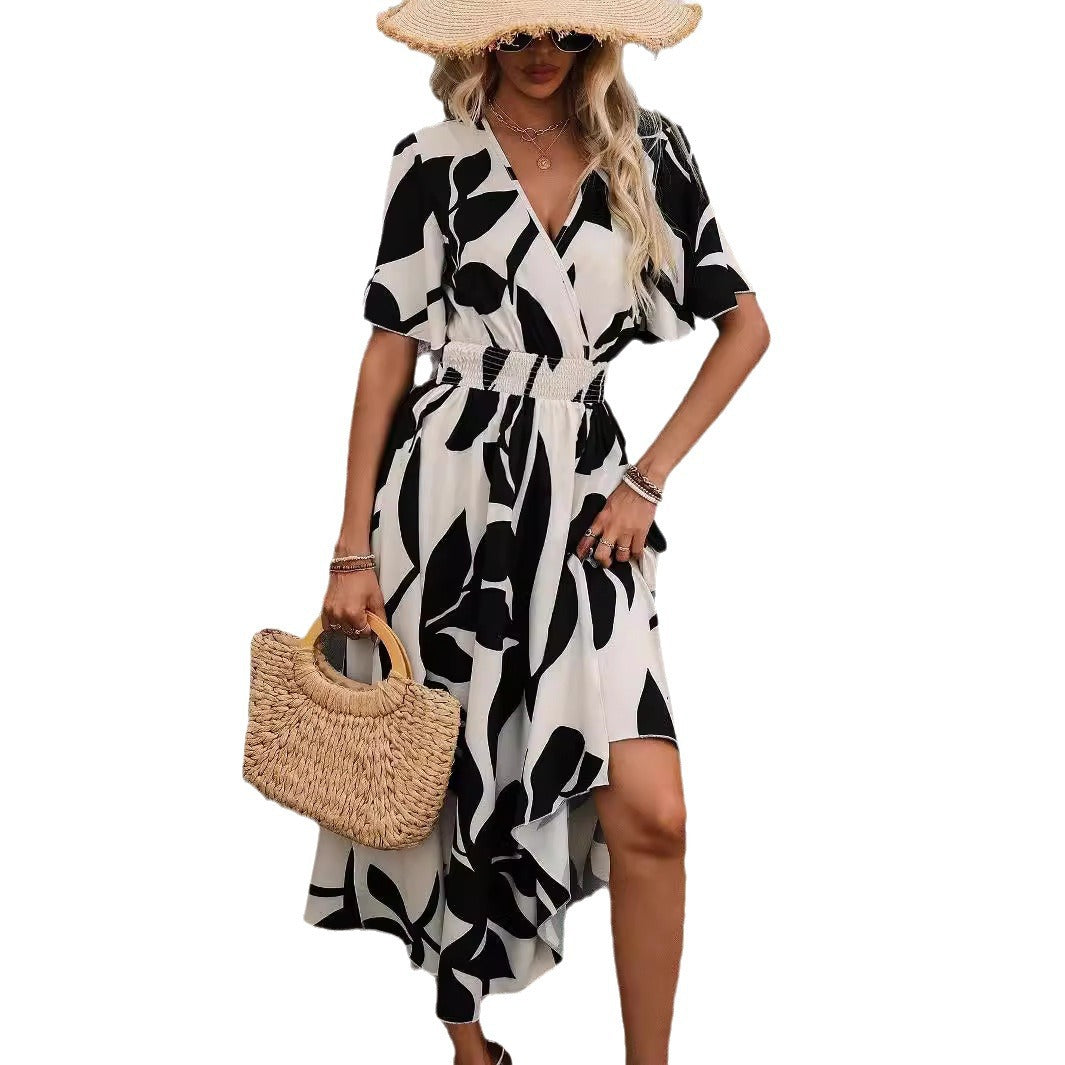 Elegant Crossneck Print Dress Sophie Laurie