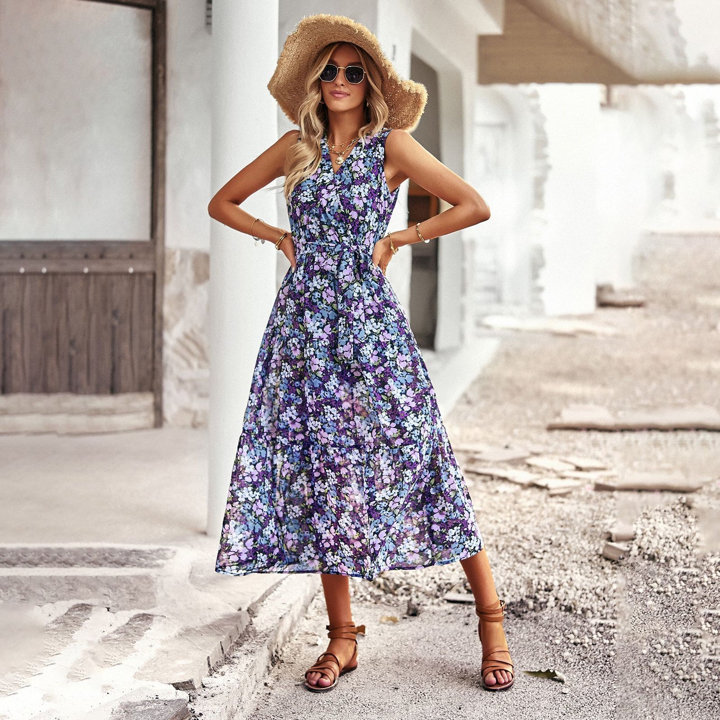 Chic Floral Sophie Laurie Vacation Midi Dress