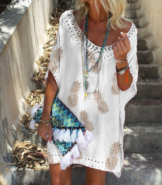 Chic Lace Print Dress Sophie Laurie Summer V-Neck