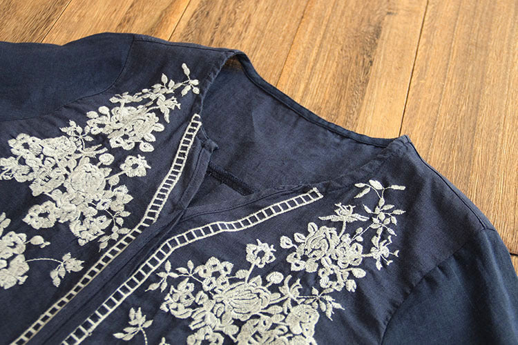Vintage Embroidered Linen V-Neck Top by Sophie Laurie