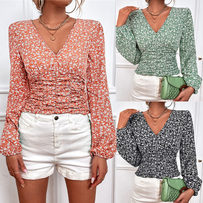 Chic Floral Long Sleeve V-Neck Top by Sophie Laurie