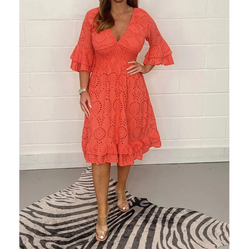 Chic Embroidered V-Neck Dress by Sophie Laurie