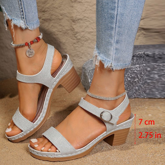 Chic Buckle Chunky Heel Sandals by Sophie Laurie