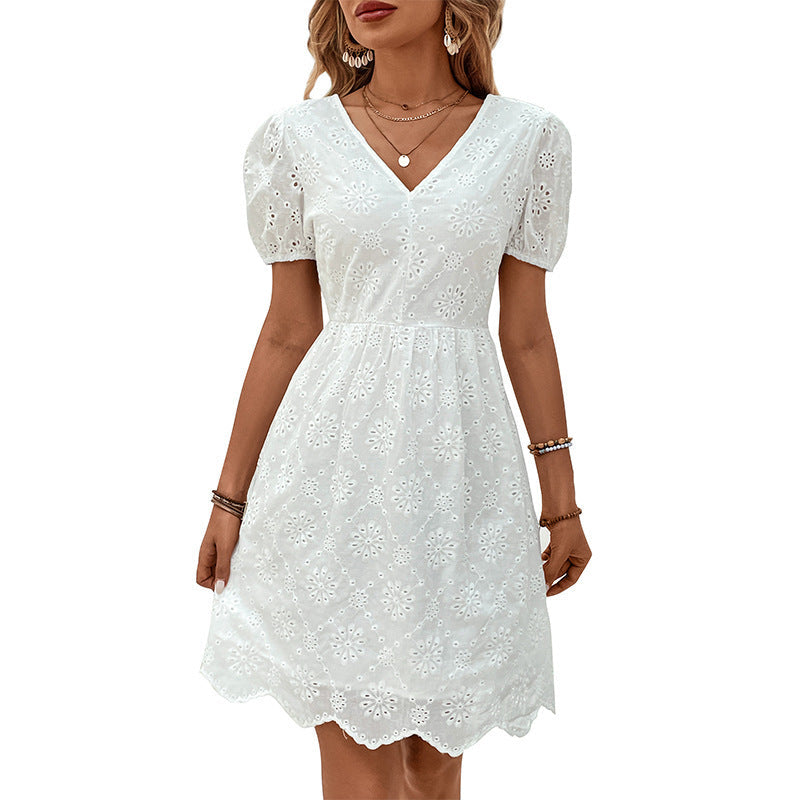 Elegant Eyelet Sophie Laurie Puff Sleeve Dress