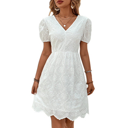 Elegant Eyelet Sophie Laurie Puff Sleeve Dress