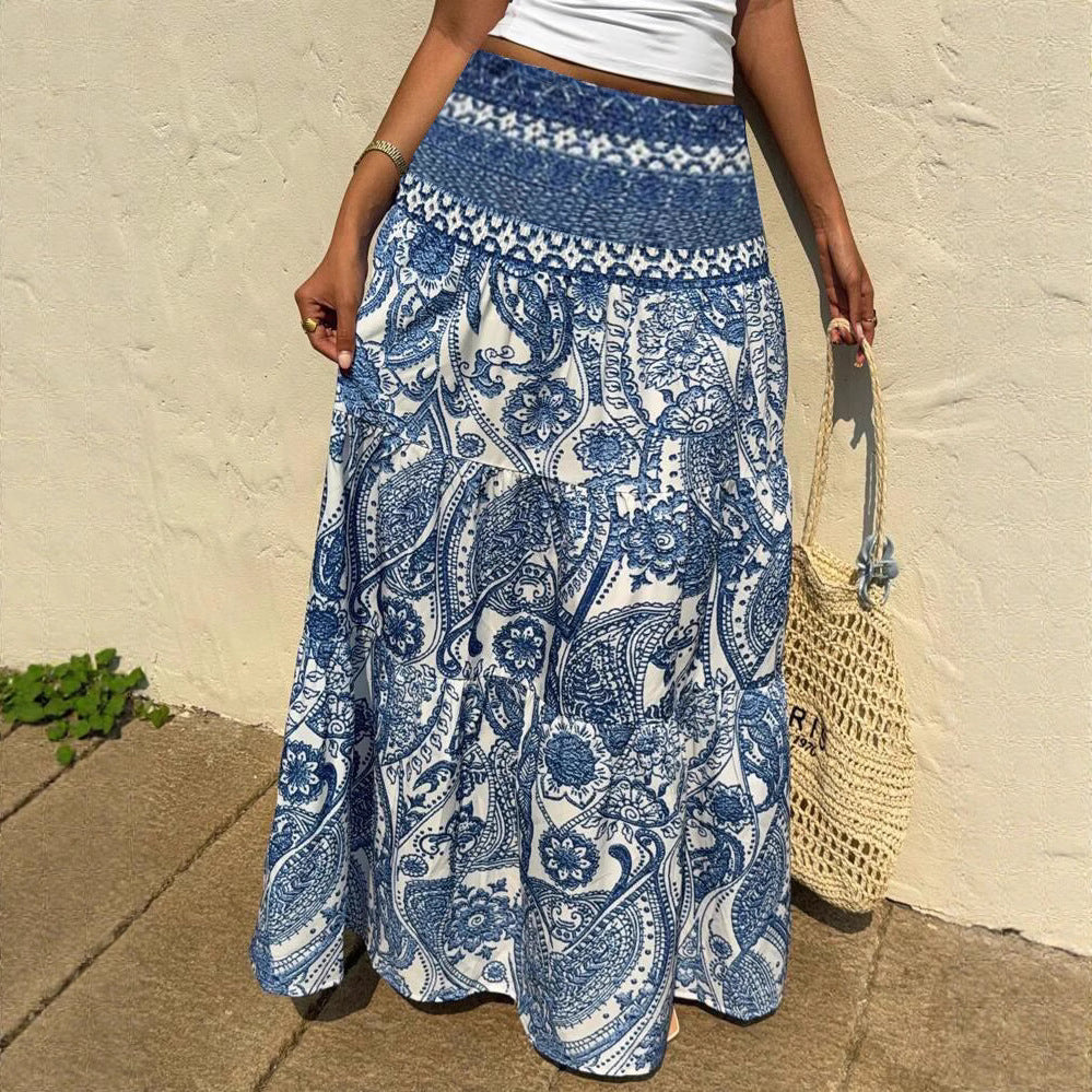 Bohemian Blue Print Sophie Laurie Maxi Skirt